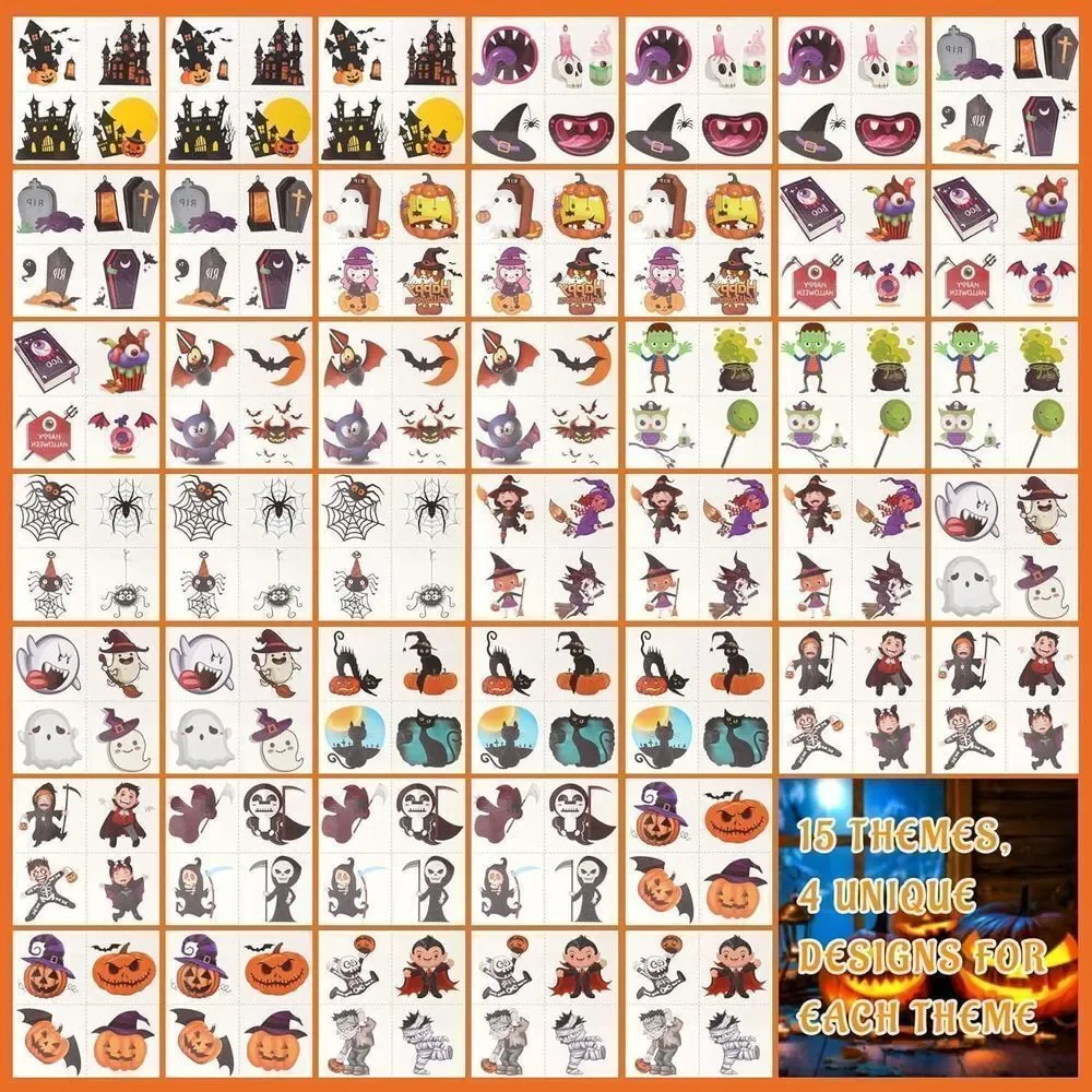 Bundle of 6 Pack Halloween Parachute Toys & 360 Halloween Temporary Tattoos
